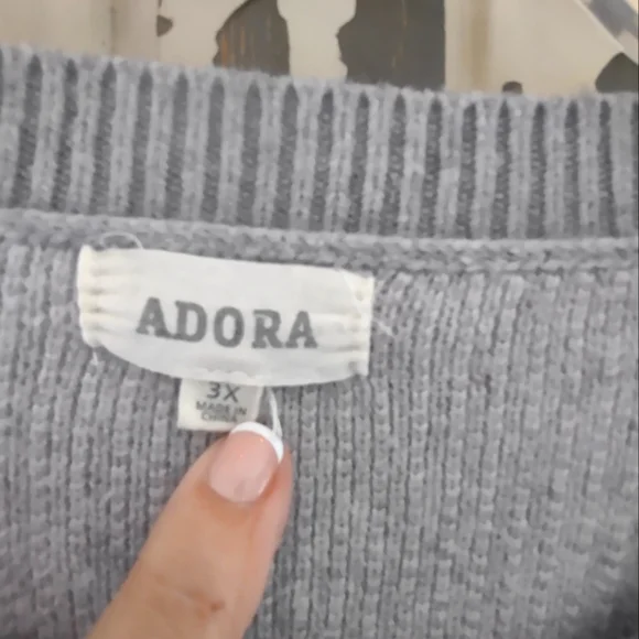 ADORA Soft Gray V-Neck Sweater with Pink Stars - Picture 7 of 8